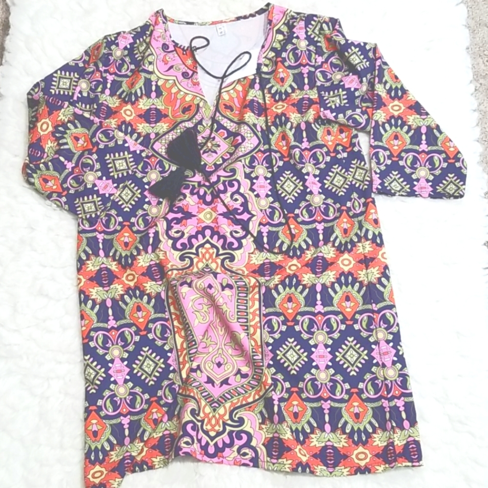 Dress Tunic pattern multicolor.  Size S
